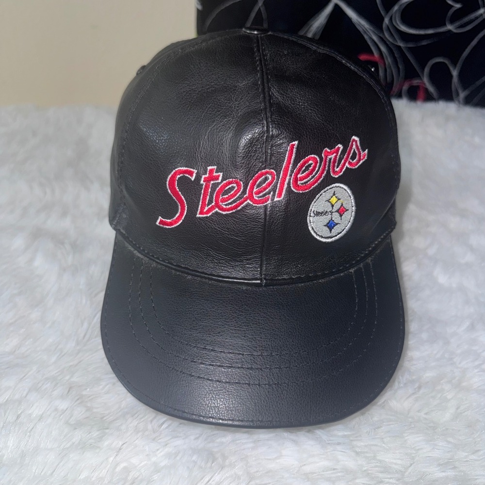 NFL Pittsburgh Steelers Hat Mens OSFM Black Excellent Leather Strapback Cap